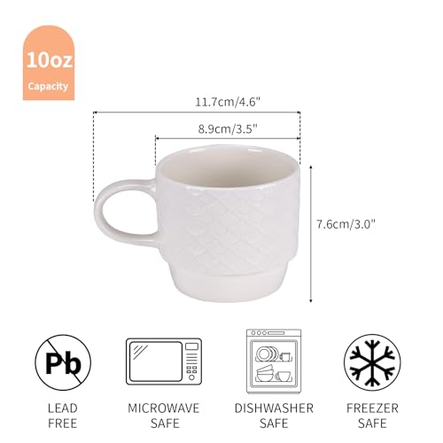 EYMPEU Set de 6 Tazas de Porcelana Blanca para Hogar y Oficina, Diseño Texturizado Elegante, Apta para Regalo de Café y 