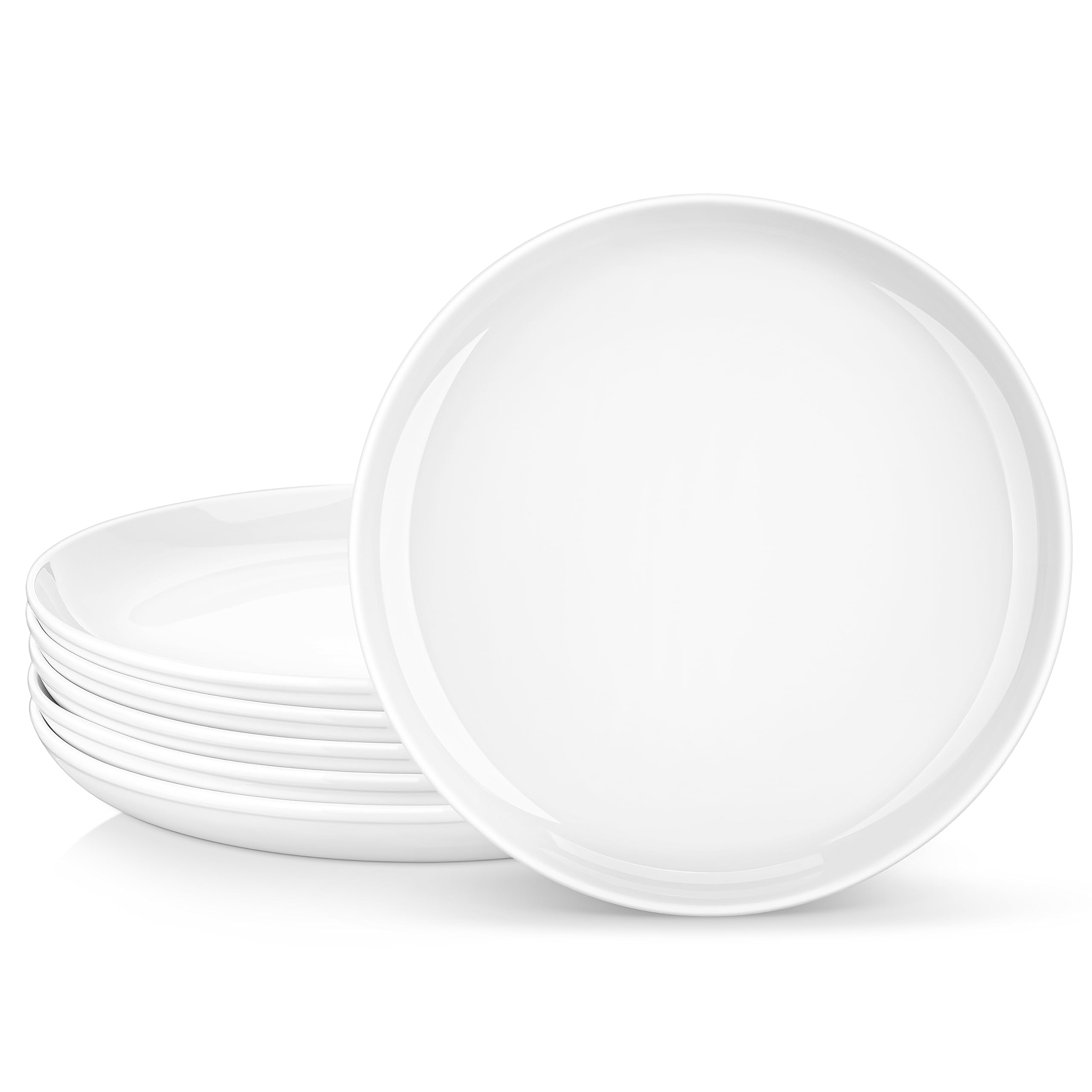 MALACASA Platos Llanos Redondos - Porcelana para Ensalada y Postre - Grandes para Cocina, Blancos y Resistentes a Lavava