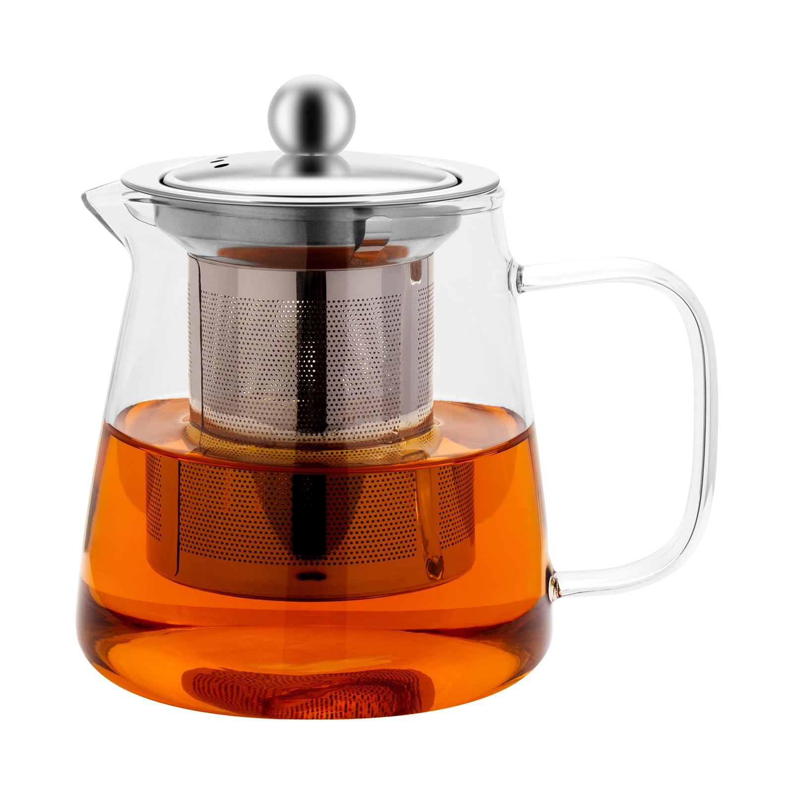  Tetera Borosilicato 750 ml Para Té y Hierbas, con Infusor y Colador, Acero Inoxidable, Ideal para Estufa y Prepare Su T